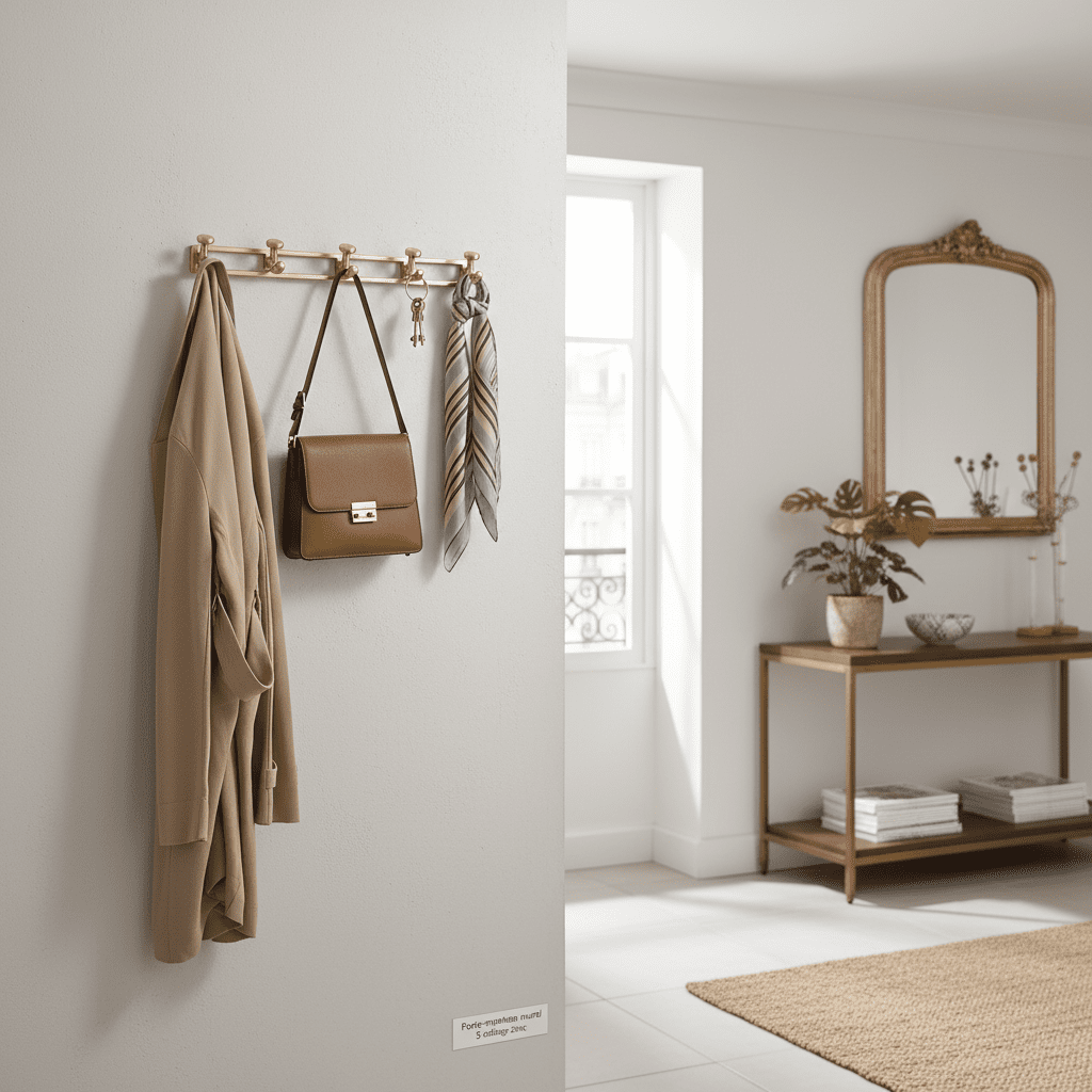 Porte-manteau mural 5 crochets alliage zinc - manteaux sacs clés - Vue 5