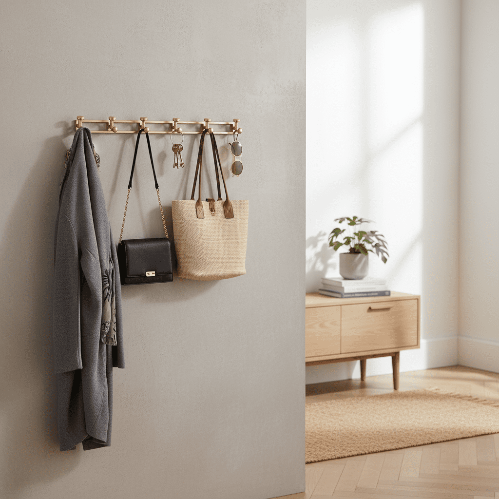 Porte-manteau mural 5 crochets alliage zinc - manteaux sacs clés - Vue 6