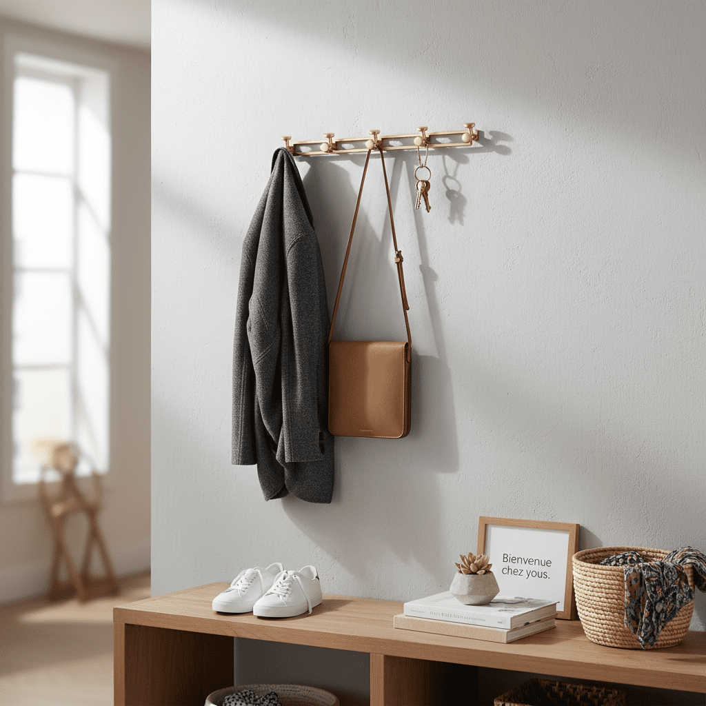 Porte-manteau mural 5 crochets alliage zinc - manteaux sacs clés - Vue 7