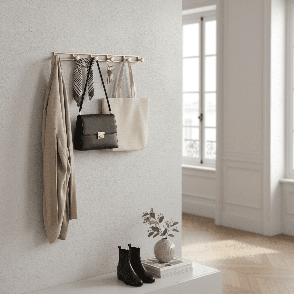 Porte-manteau mural 5 crochets alliage zinc - manteaux sacs clés - Vue 8