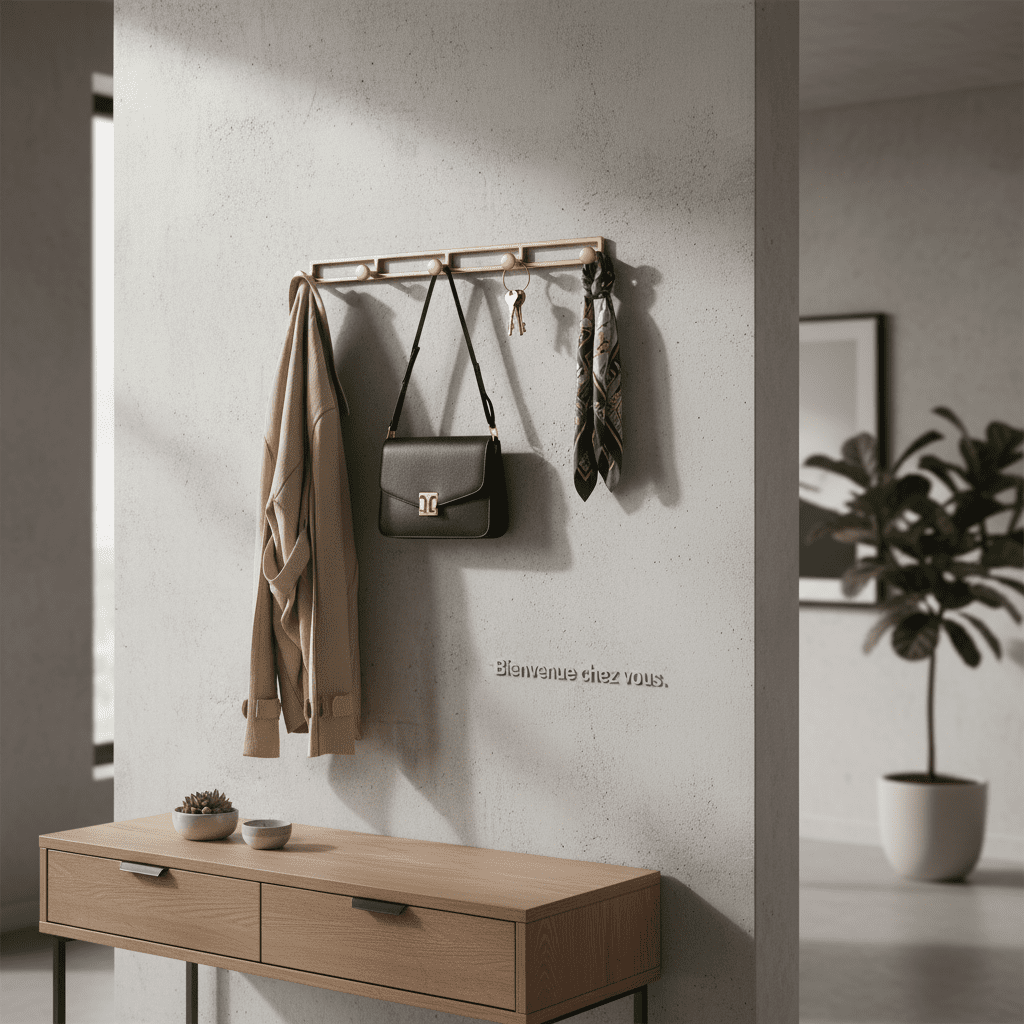 Porte-manteau mural 5 crochets alliage zinc - manteaux sacs clés - Vue 9