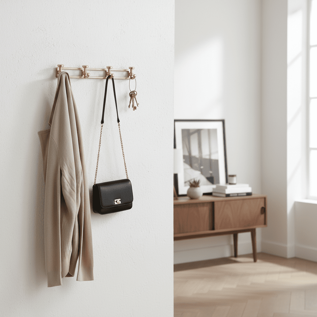 Porte-manteau mural 5 crochets alliage zinc - manteaux sacs clés - Vue 10