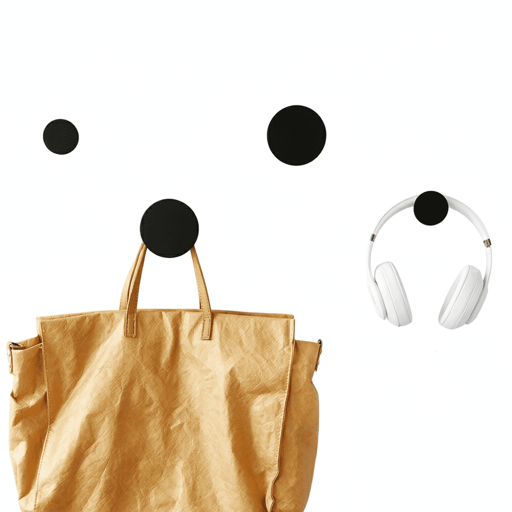 Porte-manteau mural 4 crochets rond noir et blanc déco maison - Vue 1