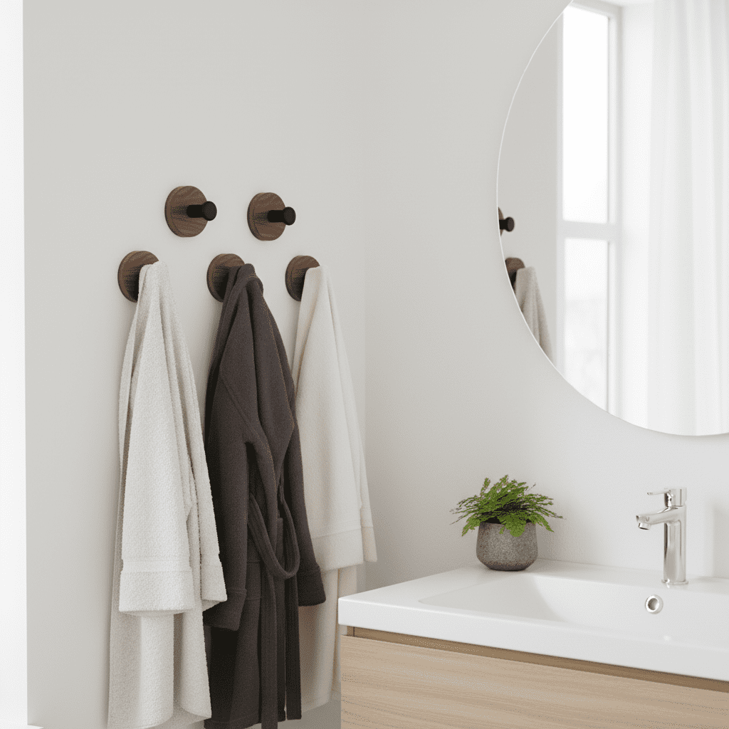 Crochet porte bois noyer adhésif - Porte-serviettes sans perçage - Vue 2