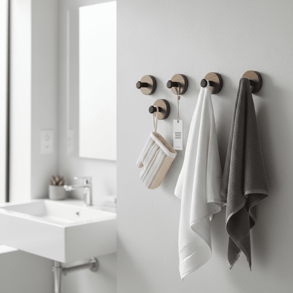 Crochet porte bois noyer adhésif - Porte-serviettes sans perçage - Vue 3