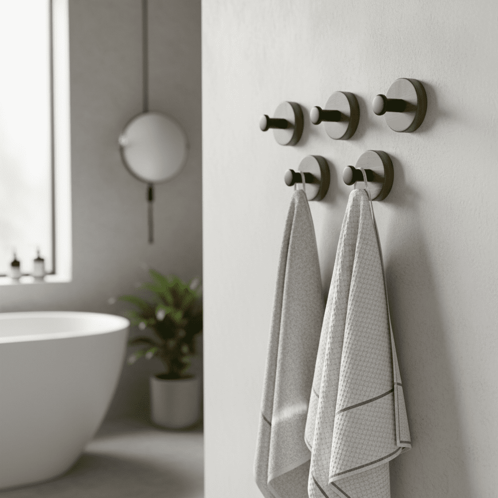 Crochet porte bois noyer adhésif - Porte-serviettes sans perçage - Vue 4