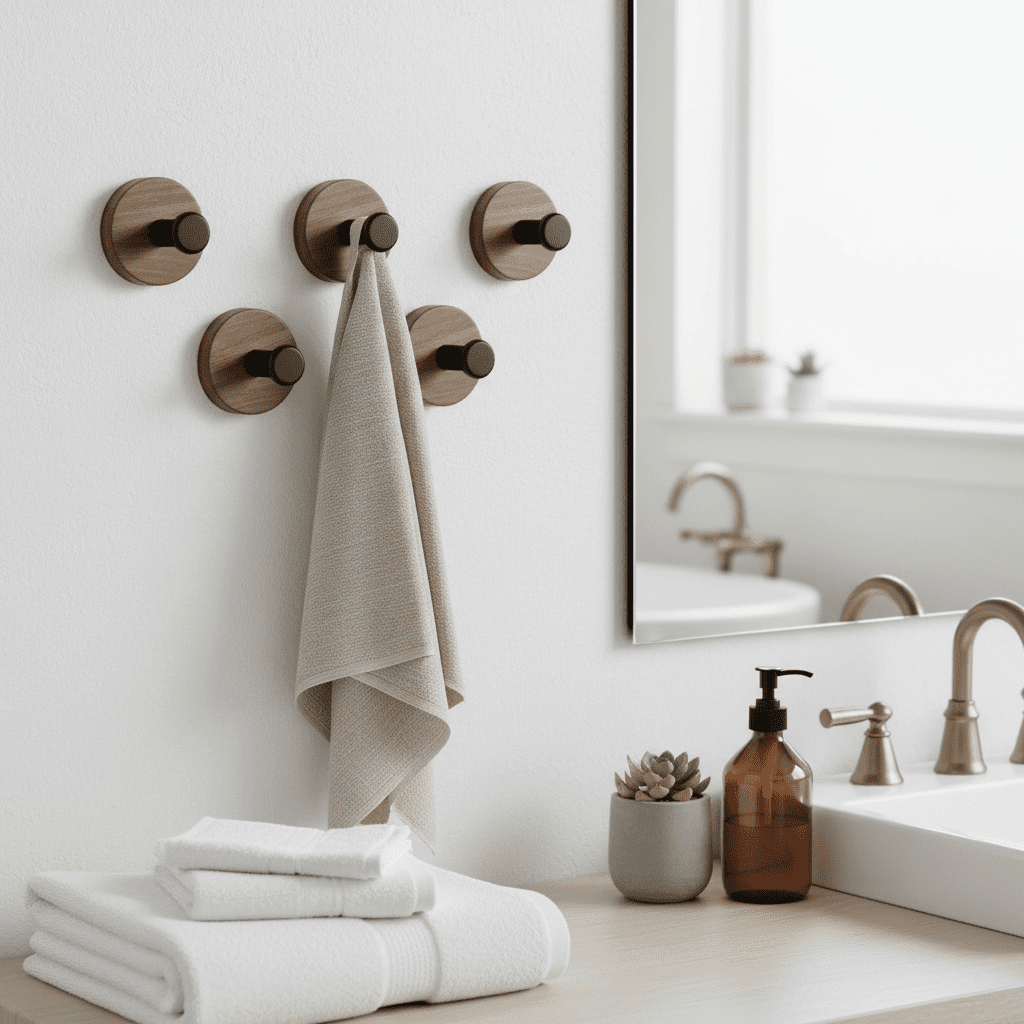 Crochet porte bois noyer adhésif - Porte-serviettes sans perçage - Vue 5