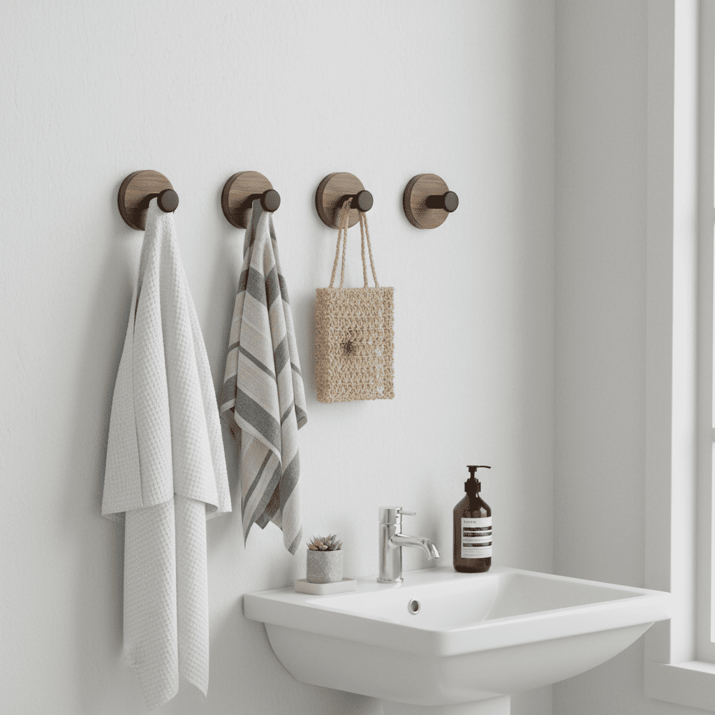 Crochet porte bois noyer adhésif - Porte-serviettes sans perçage - Vue 6