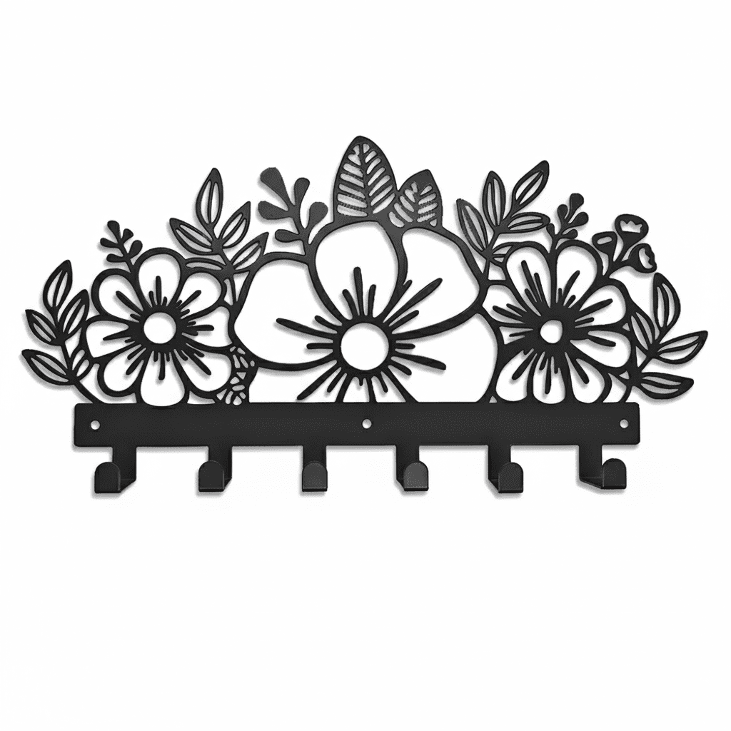 Porte-clés mural floral en métal - Crochets déco entrée chambre - Vue 2