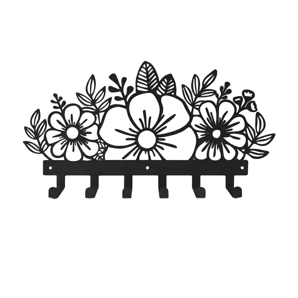 Porte-clés mural floral en métal - Crochets déco entrée chambre - Vue 4