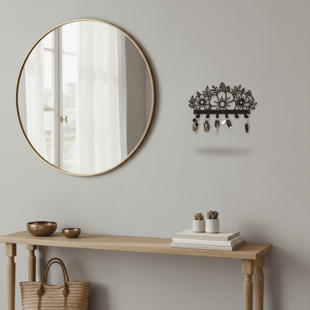 Porte-clés mural floral en métal - Crochets déco entrée chambre - Vue 7