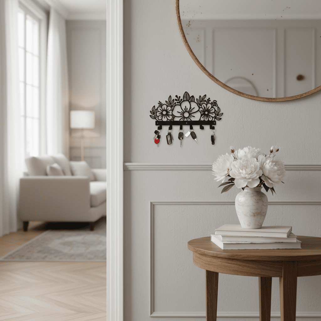 Porte-clés mural floral en métal - Crochets déco entrée chambre - Vue 9