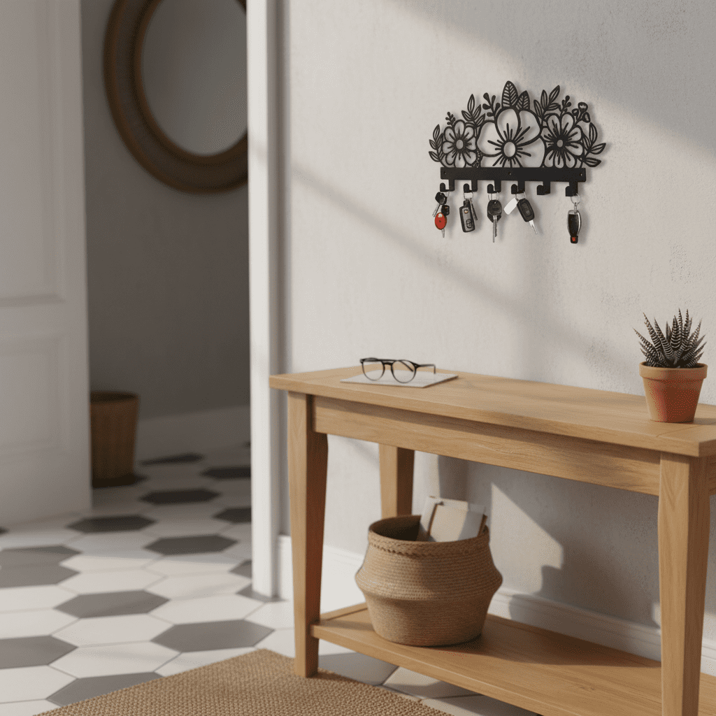 Porte-clés mural floral en métal - Crochets déco entrée chambre - Vue 10