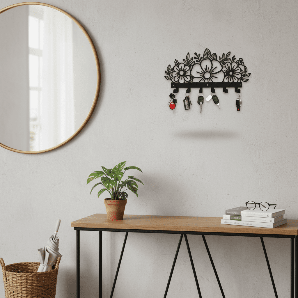 Porte-clés mural floral en métal - Crochets déco entrée chambre - Vue 11
