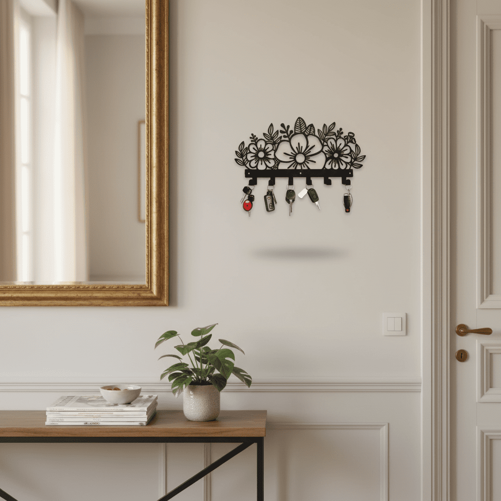 Porte-clés mural floral en métal - Crochets déco entrée chambre - Vue 12
